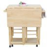 Square Solid Wood Folding Dining Cart with 2 Free Stools Natural--Old code: 95835468