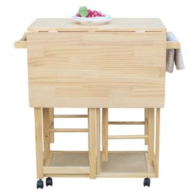 Square Solid Wood Folding Dining Cart with 2 Free Stools Natural--Old code: 95835468