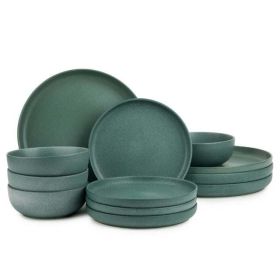 12-Piece Stoneware Dinnerware Set, Caspian Green