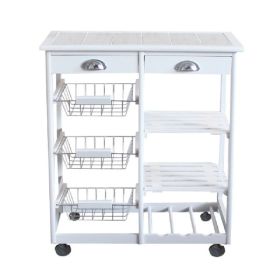 Kitchen & Dining Room Cart 2-Drawer 3-Basket 3-Shelf Storage Rack with Rolling Wheels White(Replacement code: 85659263)