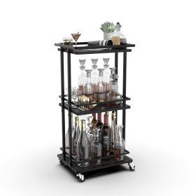 3 Tier Bar Cart for Home, Mobile Bar Serving Cart, Wine Cart on Wheels, Industrial Style Wine Cart for Kitchen, Beverage Cart with Wine Rack and Glass