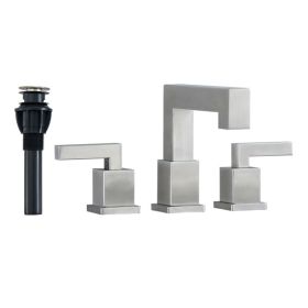 Brushed Nickel Widespread Bathroom Faucet, Waterfall Bathroom Faucets for Sink 3 Hole, 2-Handles Modern Vanity Faucet with Pop Up Drain Assembly and L