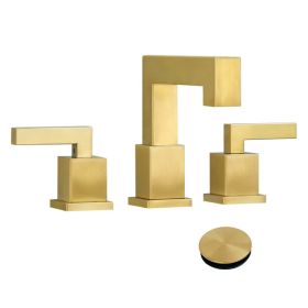 Brushed Gold 3-Hole Low-Arch 8 Inch Widespread Bathroom Faucet, Vanity Sink Faucet with Metal Pop Up Drain Assembly and Water Supply Lines for Lavator