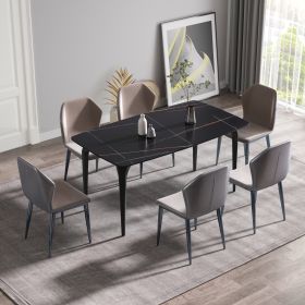 63"Modern artificial stone black curved black metal leg dining table -6 people