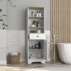 Linen Cabinet Burnedt, Multiple Shelves, Light Oak / White Finish