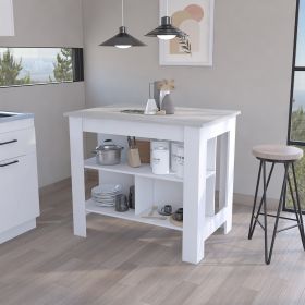 Kitchen Island Dozza, Three Shelves, White / Ibiza Marble Finish