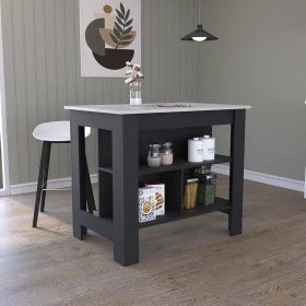 Kitchen Island Dozza, Three Shelves, Black Wengue / Ibiza Marble Finish