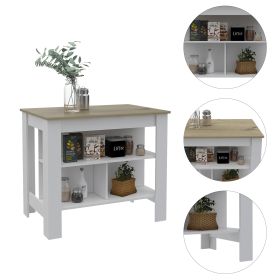 Kitchen Island Antibacterial Dozza,Three Shelves, Light Oak / White Finish