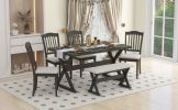 TREXM 6-Piece Rustic Dining Set, Rectangular Trestle Table and 4 Upholstered Chairs & Bench for Dining Room (Gray)