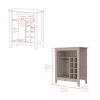 Bar Cabinet Castle, One Open Shelf, Six Wine Cubbies, Light Gray Finish