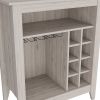 Bar Cabinet Castle, One Open Shelf, Six Wine Cubbies, Light Gray Finish