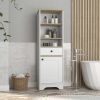 Linen Cabinet Burnedt, Multiple Shelves, Light Oak / White Finish