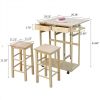 Square Solid Wood Folding Dining Cart with 2 Free Stools Natural--Old code: 95835468