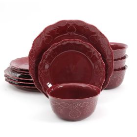 Lace 12-Piece Dinnerware Set, multi-color (Colour: Plum)